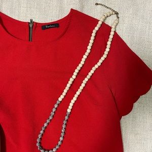 Red Blouse with Scalloped Edges